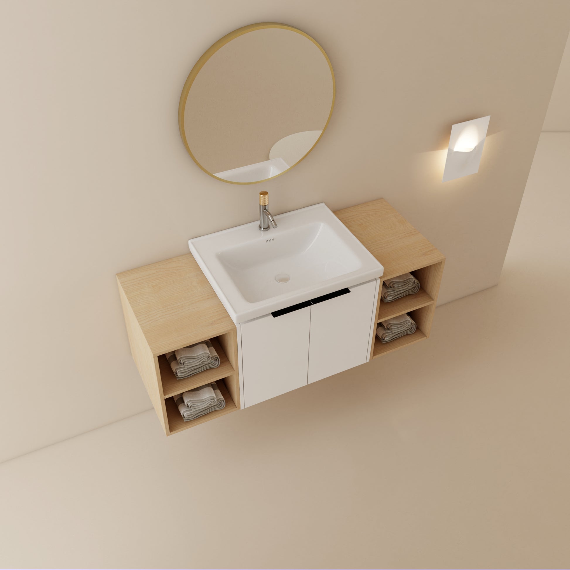 48 Inch Soft Close Doors Bathroom Vanity With Sink, And Two Small Storage Shelves,Bvc07448Whltk White 2 2 Bathroom Wall Mounted Modern Plywood