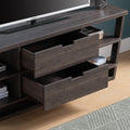 Tv Stand With Four Open Shelves And Two Drawers With Cutout Handles Dark Brown Brown 60 69 Inches Particle Board