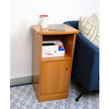 Chairside Table With One Door Storage Cabinet And Large Cubby Shelf Light Brown Red Particle Board