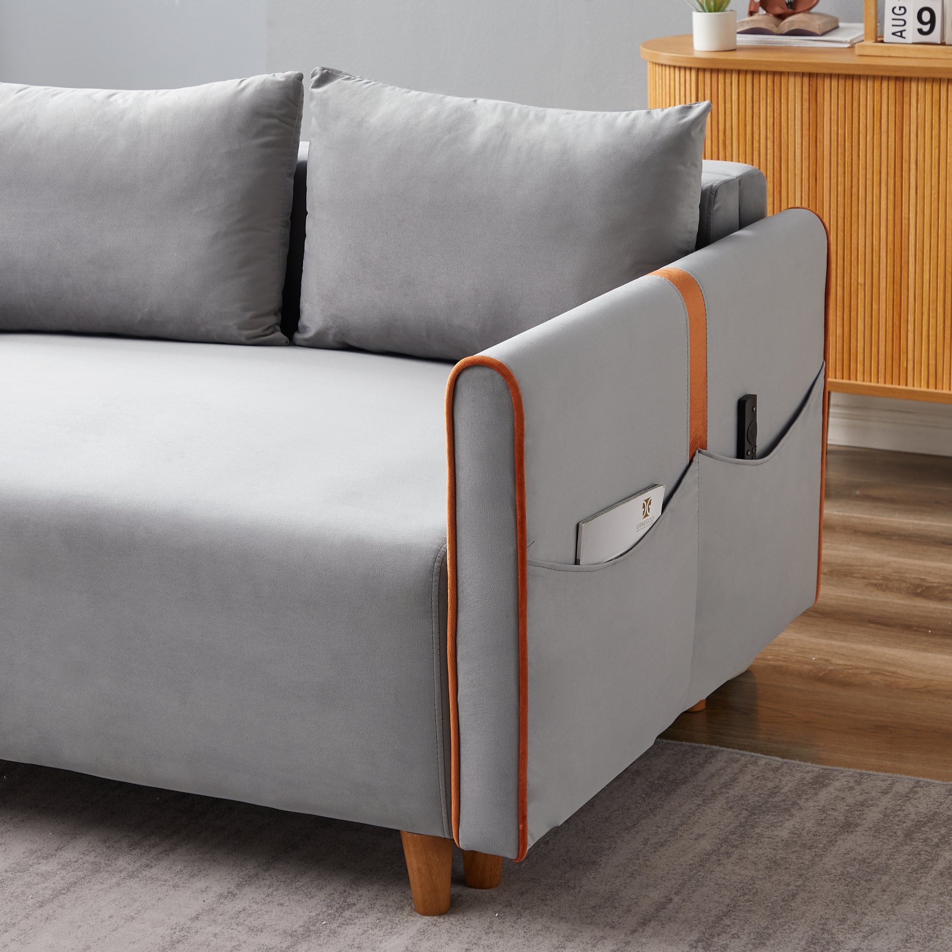 Convertible Comfortable Sleeper Velvet Sofa Couch With Storage For For Living Room Bedroom Sofabed Gray Gray Velvet