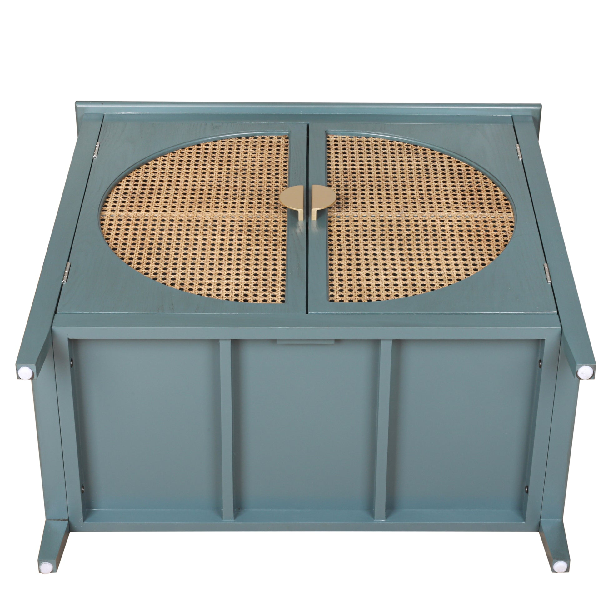 2 Door Cabinet With Semicircular Elements,Natural Rattan Weaving,Suitable For Multiple Scenes Such As Living Room, Bedroom, Study Room Dark Green Mdf