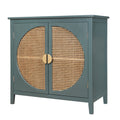 2 Door Cabinet With Semicircular Elements,Natural Rattan Weaving,Suitable For Multiple Scenes Such As Living Room, Bedroom, Study Room Dark Green Mdf