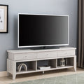 Modern Tv Stand With Three Open Shelves And Three Drawers White White Oak 60 69 Inches Particle Board