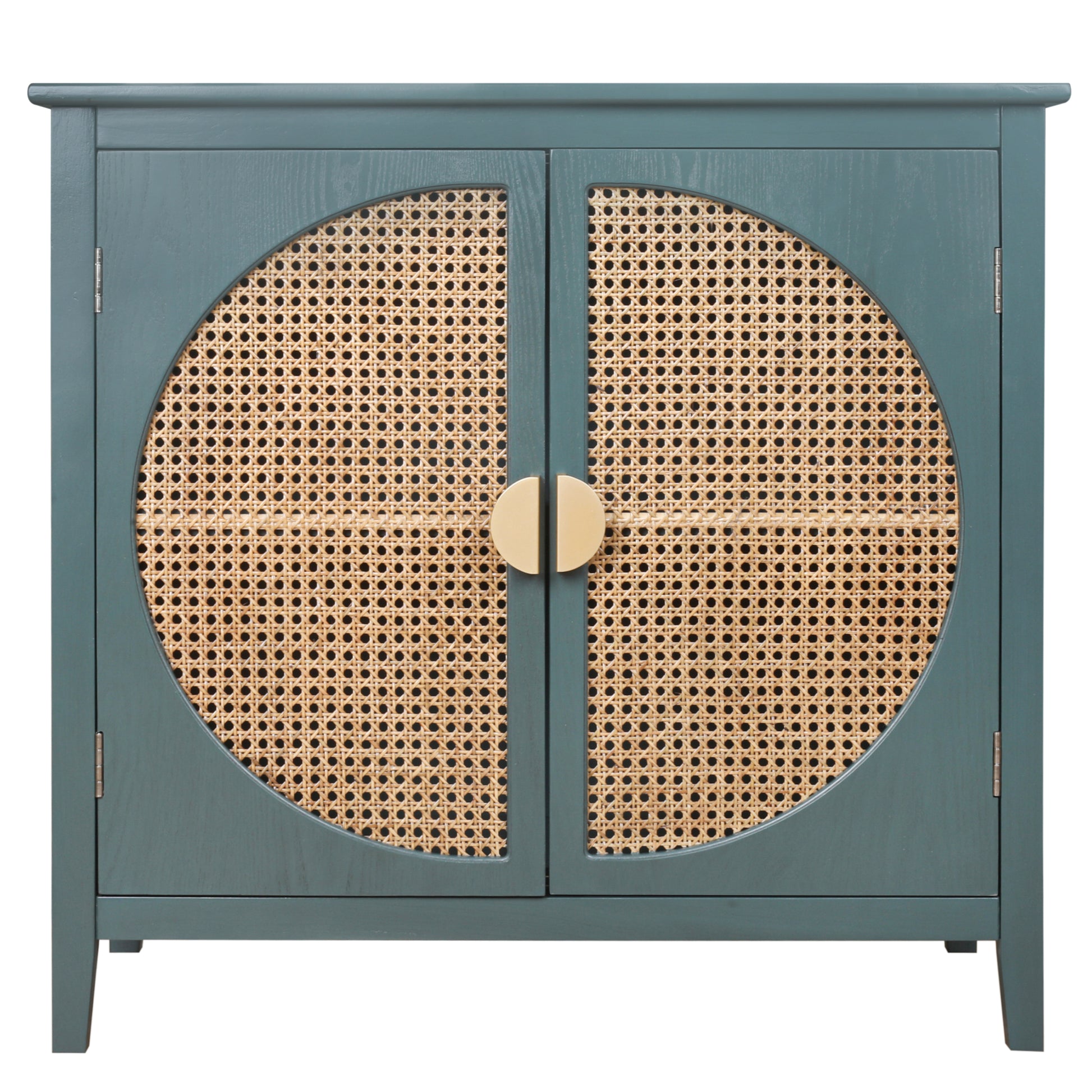 2 Door Cabinet With Semicircular Elements,Natural Rattan Weaving,Suitable For Multiple Scenes Such As Living Room, Bedroom, Study Room Dark Green Mdf