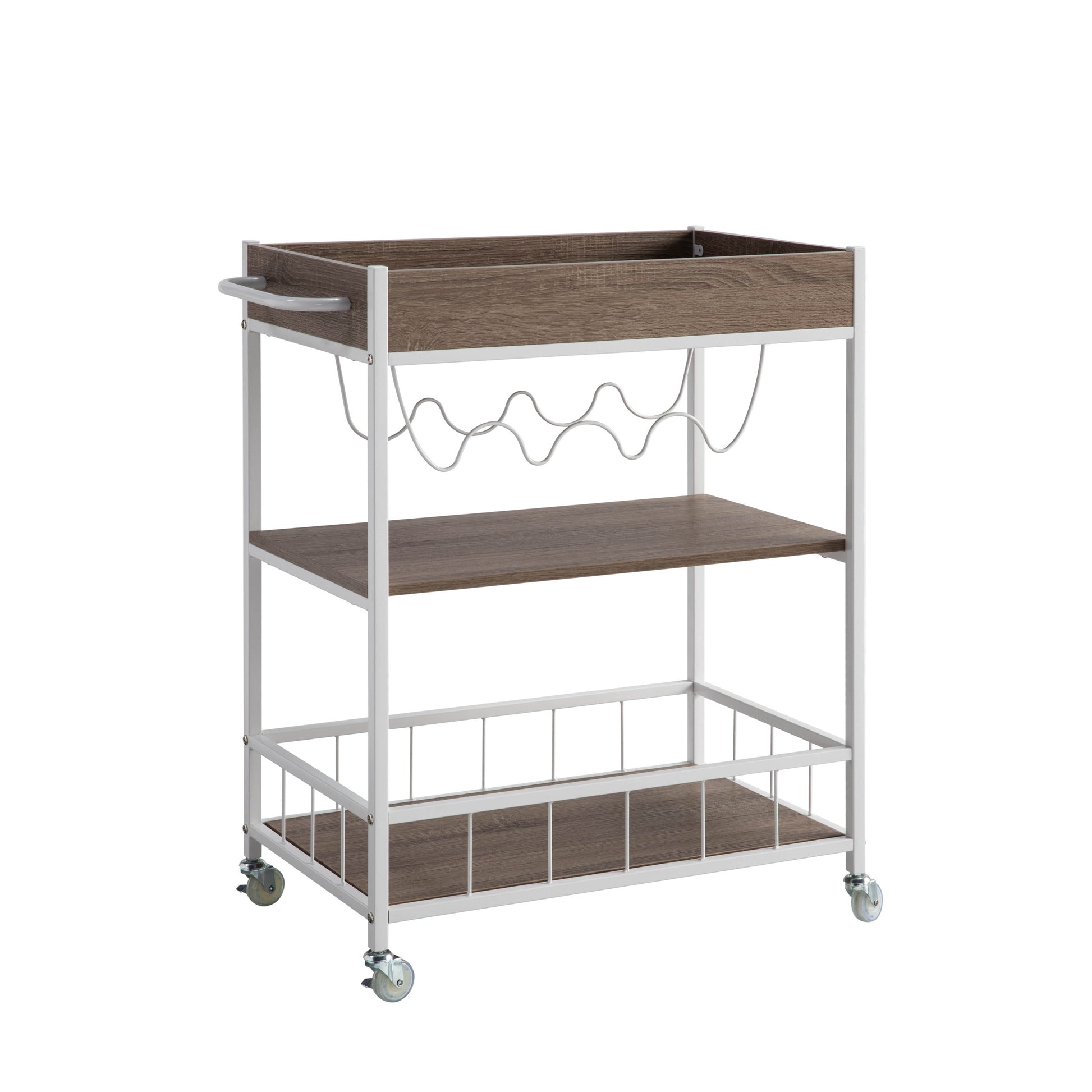 Rolling Kitchen Cart with Three Tier Storage and Four taupe-particle board
