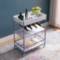 Rolling Kitchen Cart With Three Tier Storage And Four Wine Bottle Rack White And Silver Metal White Particle Board