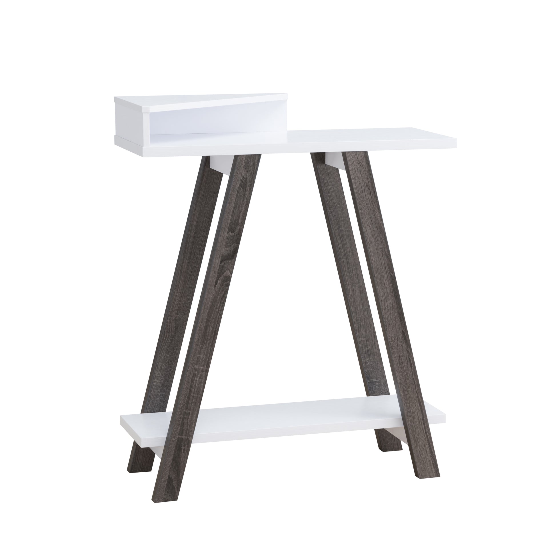 Contemporary Two Toned Console Table With Two Shelves White & Grey White Particle Board