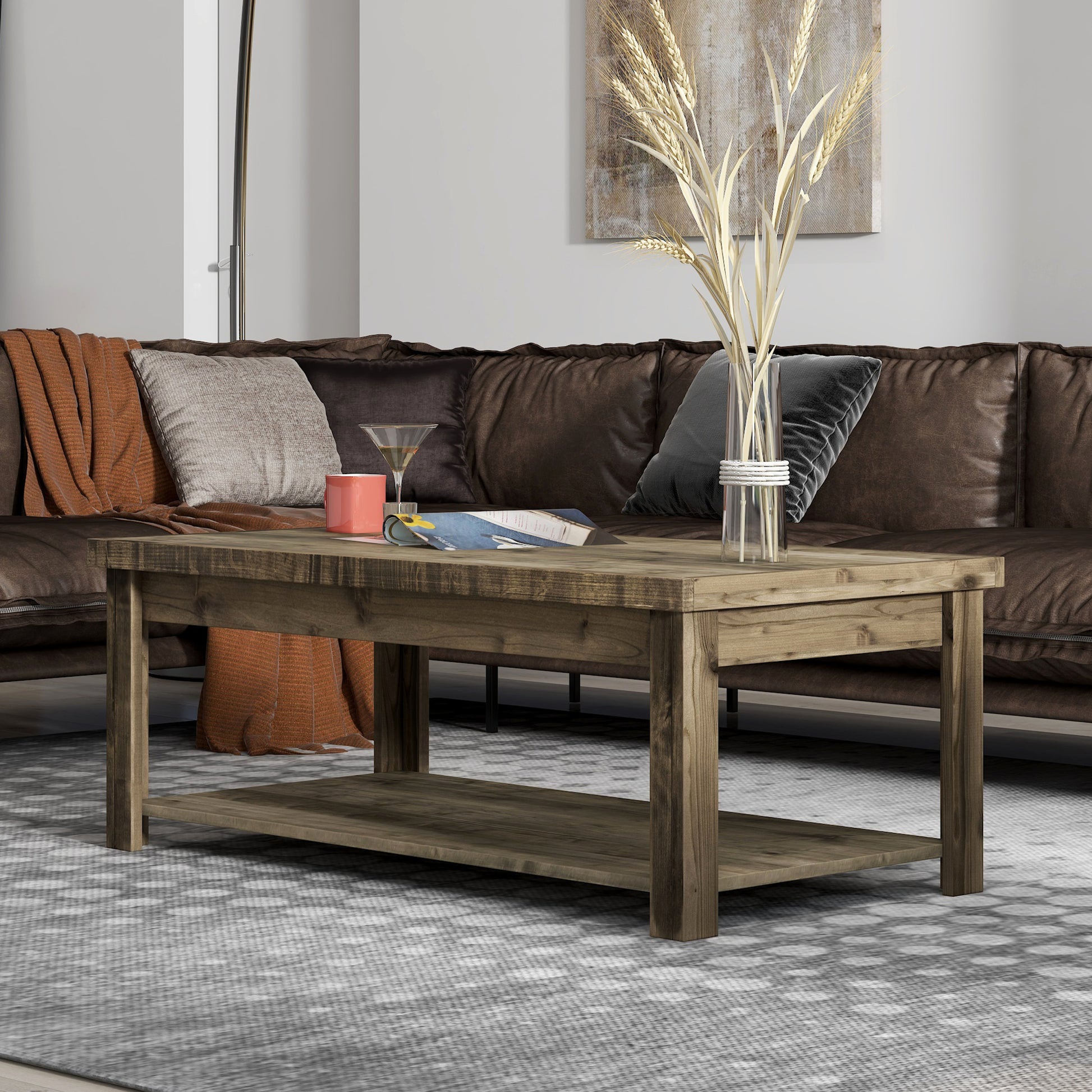 Joshua Creek 48 Inch Coffee Table, No Assembly Required, Barnwood Finish Brown Brown Primary Living Space Rustic,Transitional Alder Solid Wood