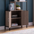 Six Shelf Modern Bookcase With Two Door Storage Cabinet With Two Shelves Brown And Black Metal Taupe Particle Board