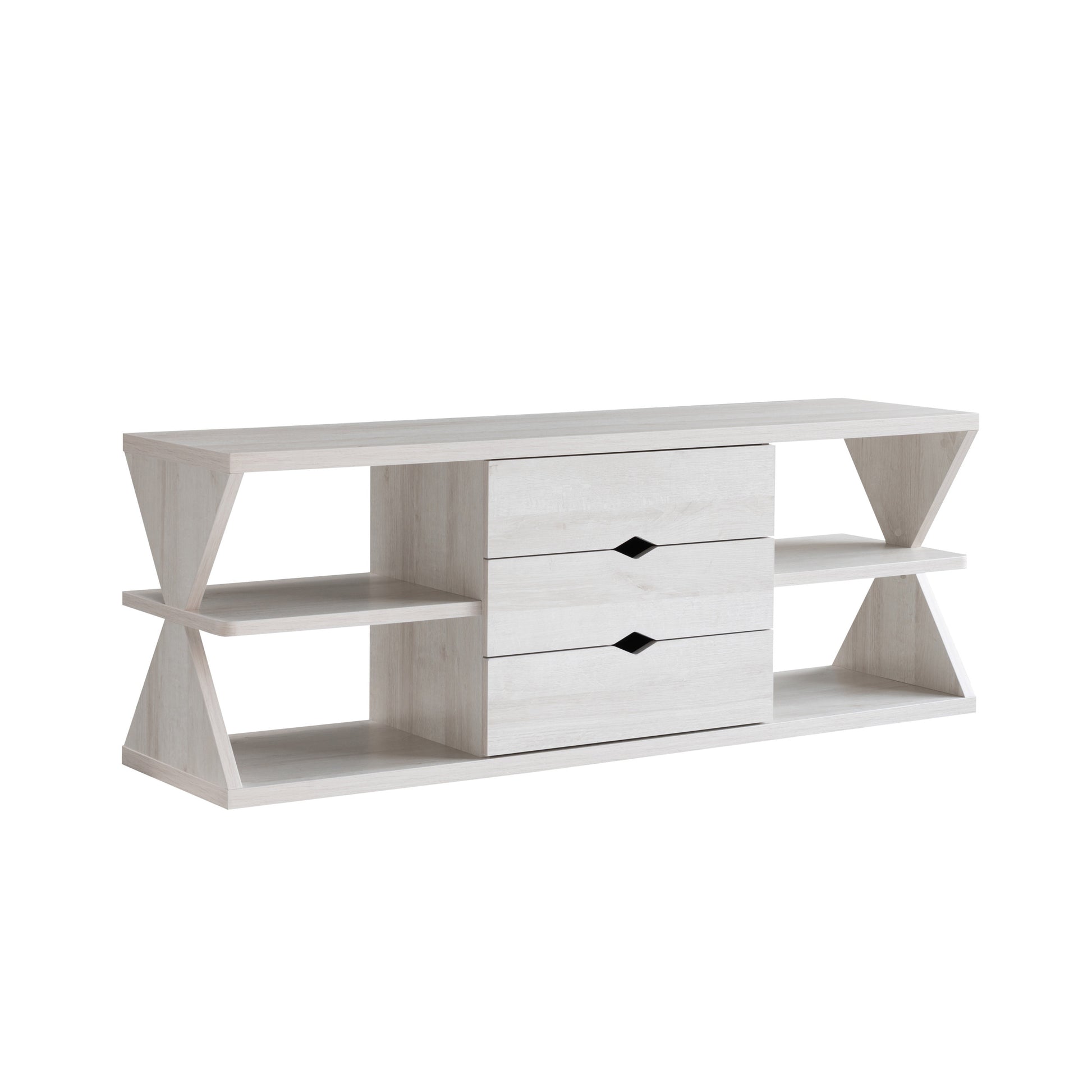 Modern Tv Stand With Four Open Shelves And Three Storage Drawers White Oak White Oak 60 69 Inches Particle Board