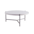 Essential Round Coffee Table White And Silver Metal Legs White Particle Board