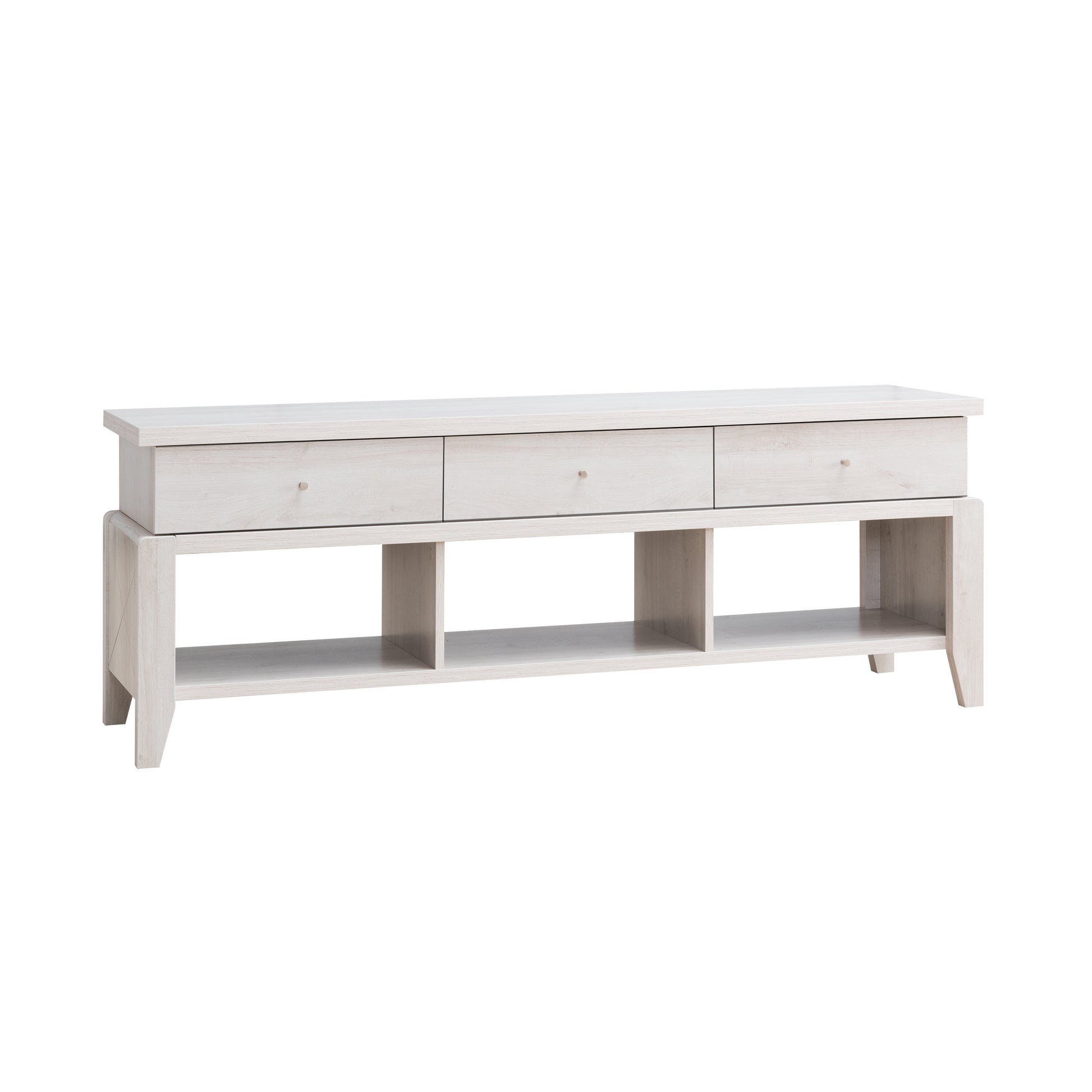 Modern Tv Stand With Three Open Shelves And Three Drawers White White Oak 60 69 Inches Particle Board