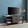 Tv Stand With Four Open Shelves And Two Drawers With Cutout Handles Dark Brown Brown 60 69 Inches Particle Board