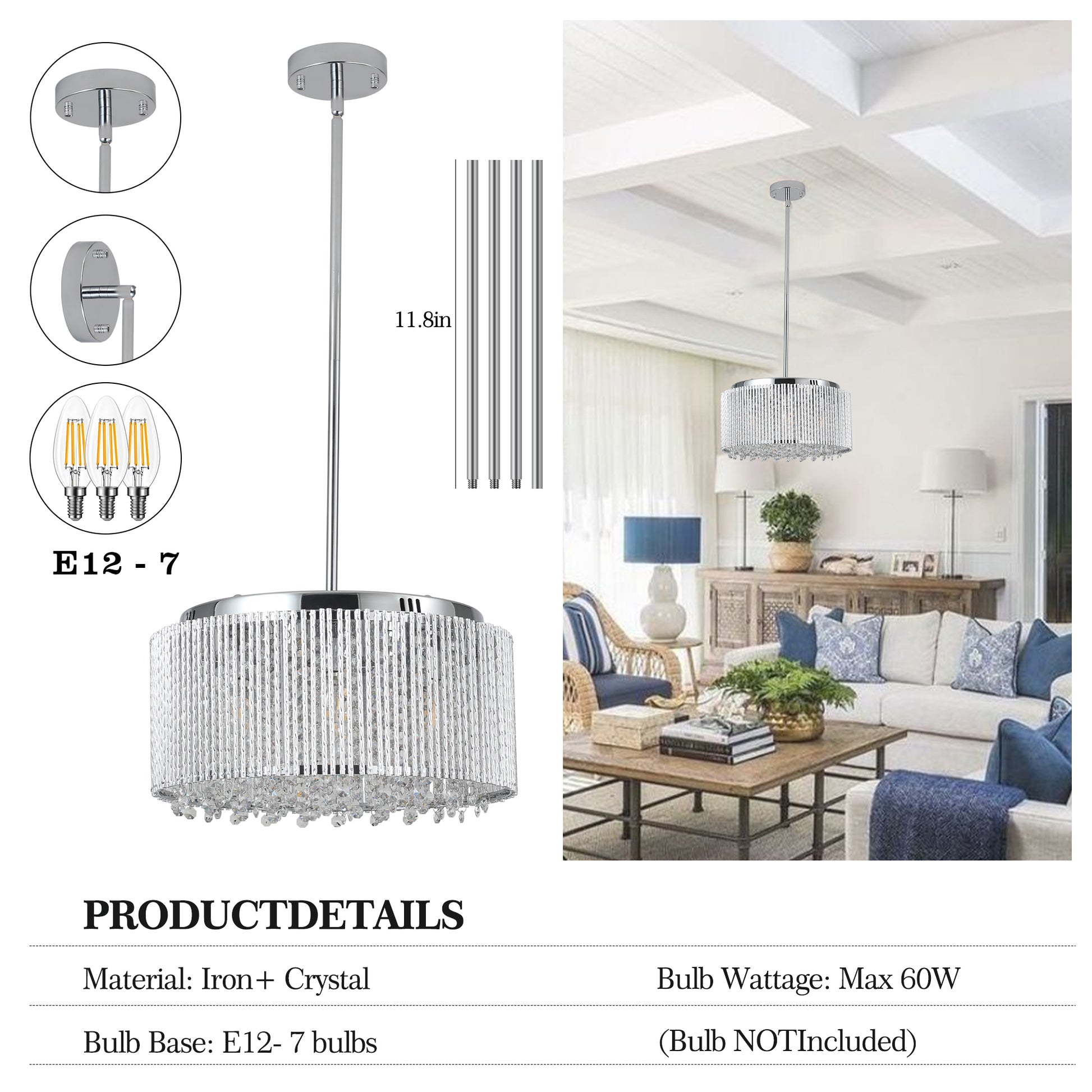 Modern Crystal Chandelier For Living Room Round Cristal Lamp Luxury Home Decor Light Fixture Transparent Modern Crystal