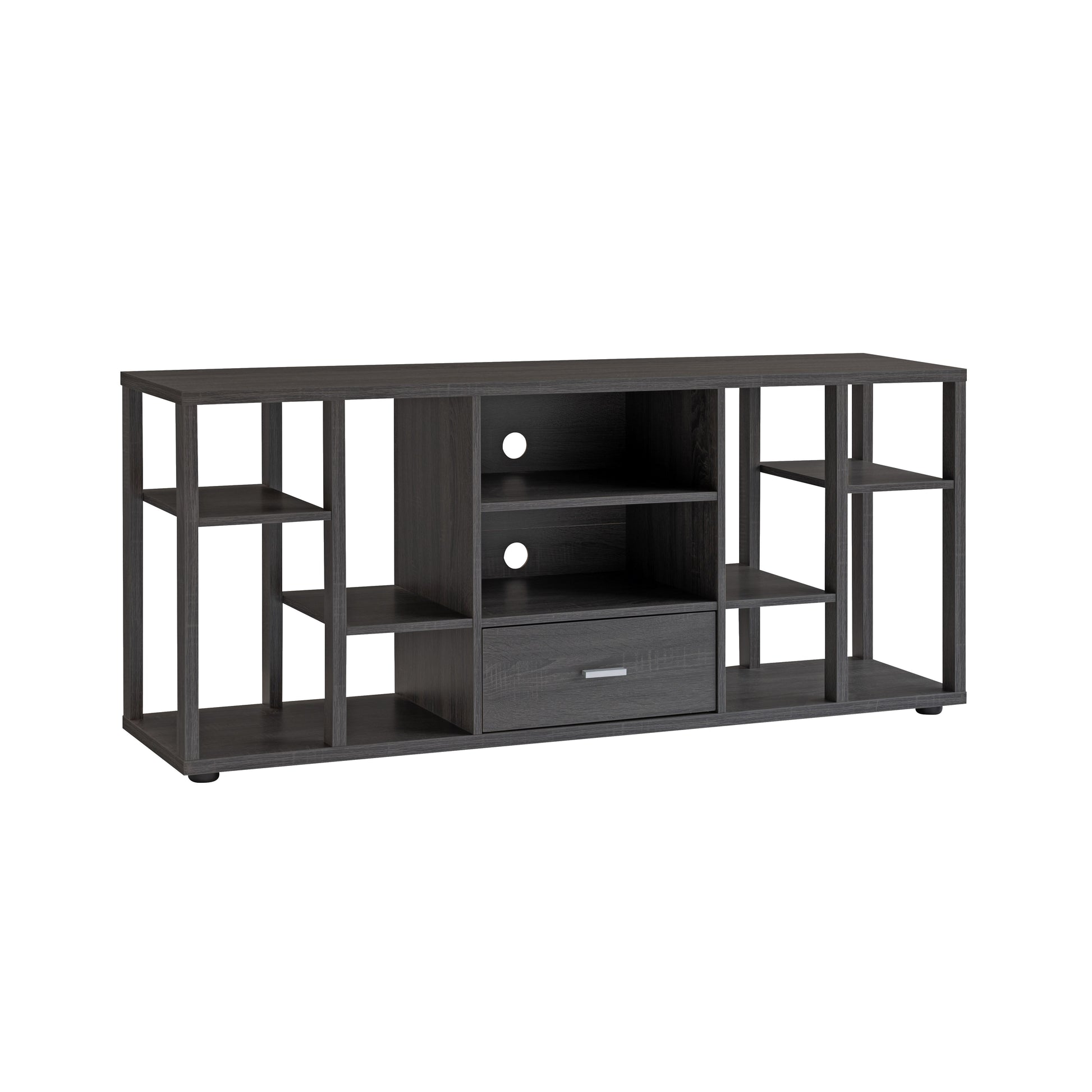 Contemporary Tv Stand With Ten Shelves And One Drawer Grey Grey 60 69 Inches Particle Board