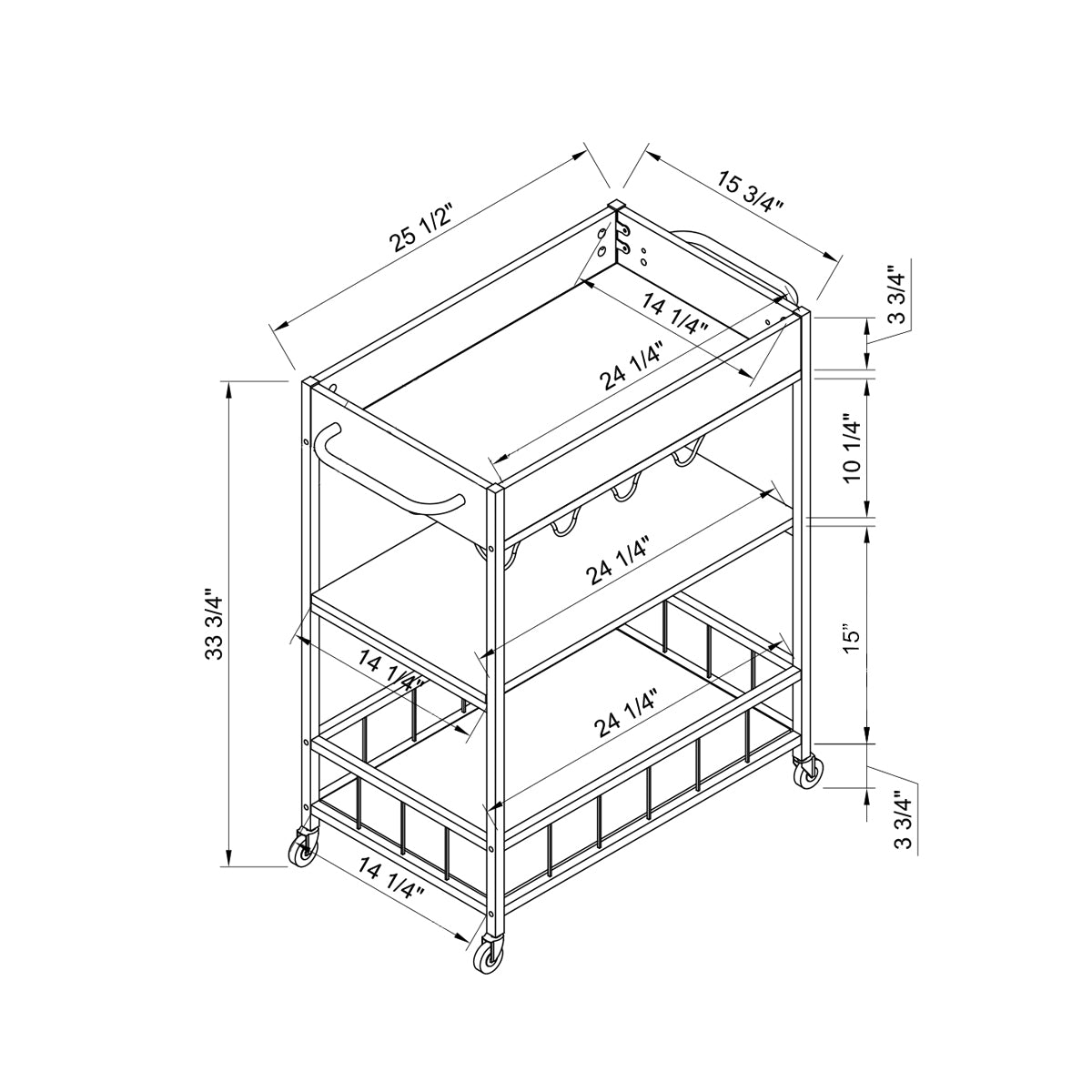 Rolling Kitchen Cart with Three Tier Storage and Four taupe-particle board