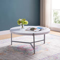 Essential Round Coffee Table White And Silver Metal Legs White Particle Board