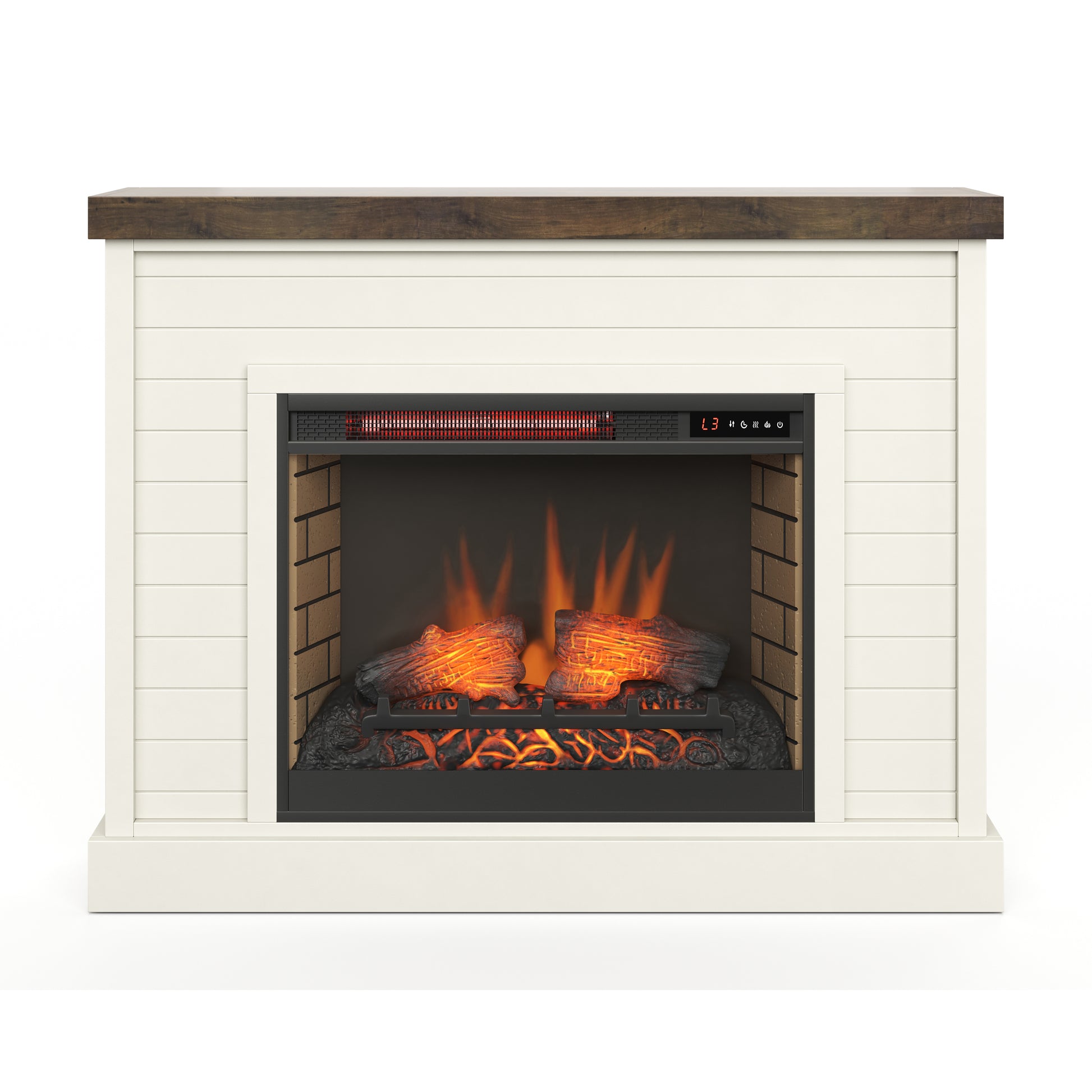 Washington 48 Inch Fireplace With Mantel, Jasmine Whitewash And Barnwood Finish Up To 40 Powder Coated Electric White 400 Coastal,Farmhouse,Nautical Yes Insert Solid Wood Electric