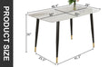 Modern Minimalist Dining Table. White Imitation Marble Pattern Sintered Stone Desktop With Black Metal Legs.50