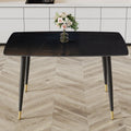 Modern Minimalist Dining Table. Black Sintered Stone Tabletop With Golden Stripe Pattern, Black Metal Legs. Suitable For Kitchen Restaurantand And Living Room 50