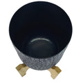 Alex 8 Inch Artisanal Industrial Round Hammered Metal Planter Pot With Wood Arch Stand, Midnight Blue Blue Metal & Wood