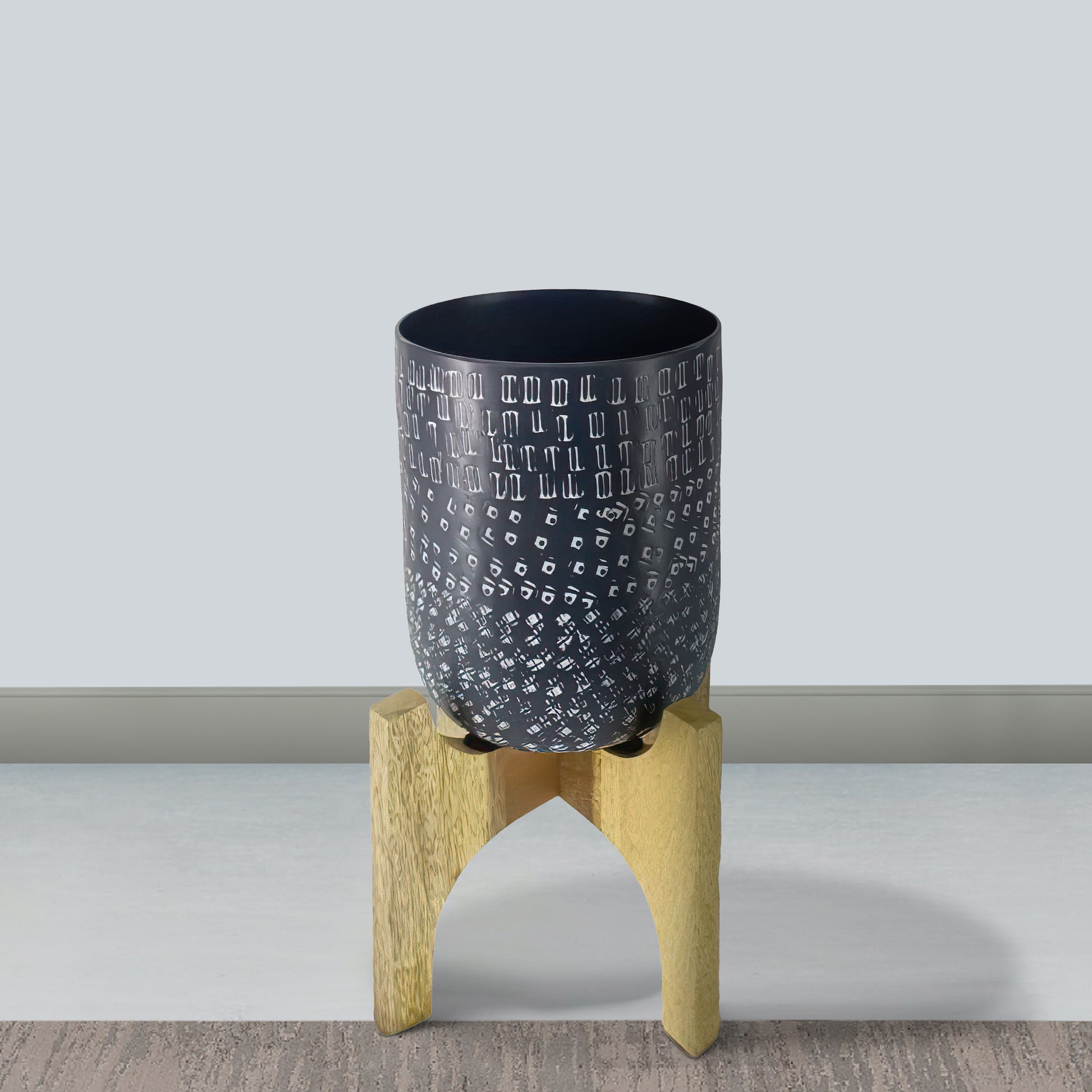 hammered metal plant pot Alex 8 Inch Artisanal Industrial Round Hammered Metal Planter Pot With
