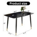 Modern Minimalist Dining Table. Black Sintered Stone Tabletop With Golden Stripe Pattern, Black Metal Legs. Suitable For Kitchen Restaurantand And Living Room 50