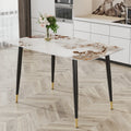 Modern Minimalist Dining Table. A Patterned Sintered Stone Tabletop With Black Metal Legs. Suitable For Kitchen And Living Room 50