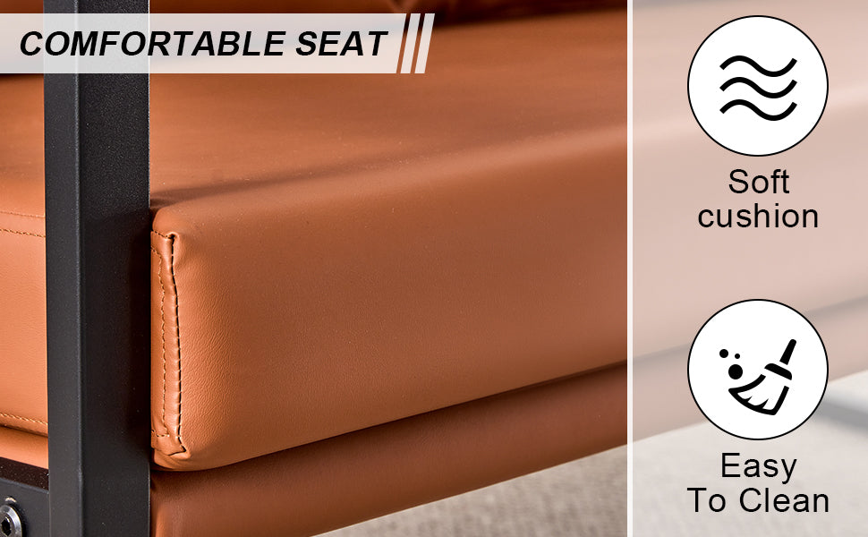 Pu Leather Armchair Metal Frame Cushion Armchair, Cushion Backrest, Living Room Sofa 1 Double Sofa 2 Single Sofa Brown Pu Leather Metal Frame Foam Sf 008 Brown Foam Pu 4 Seat