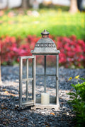 Wooden Candle Lantern Decorative, Hurricane Lantern Holder Decor For Indoor Outdoor, Home Garden Wedding Gray Wood Glass