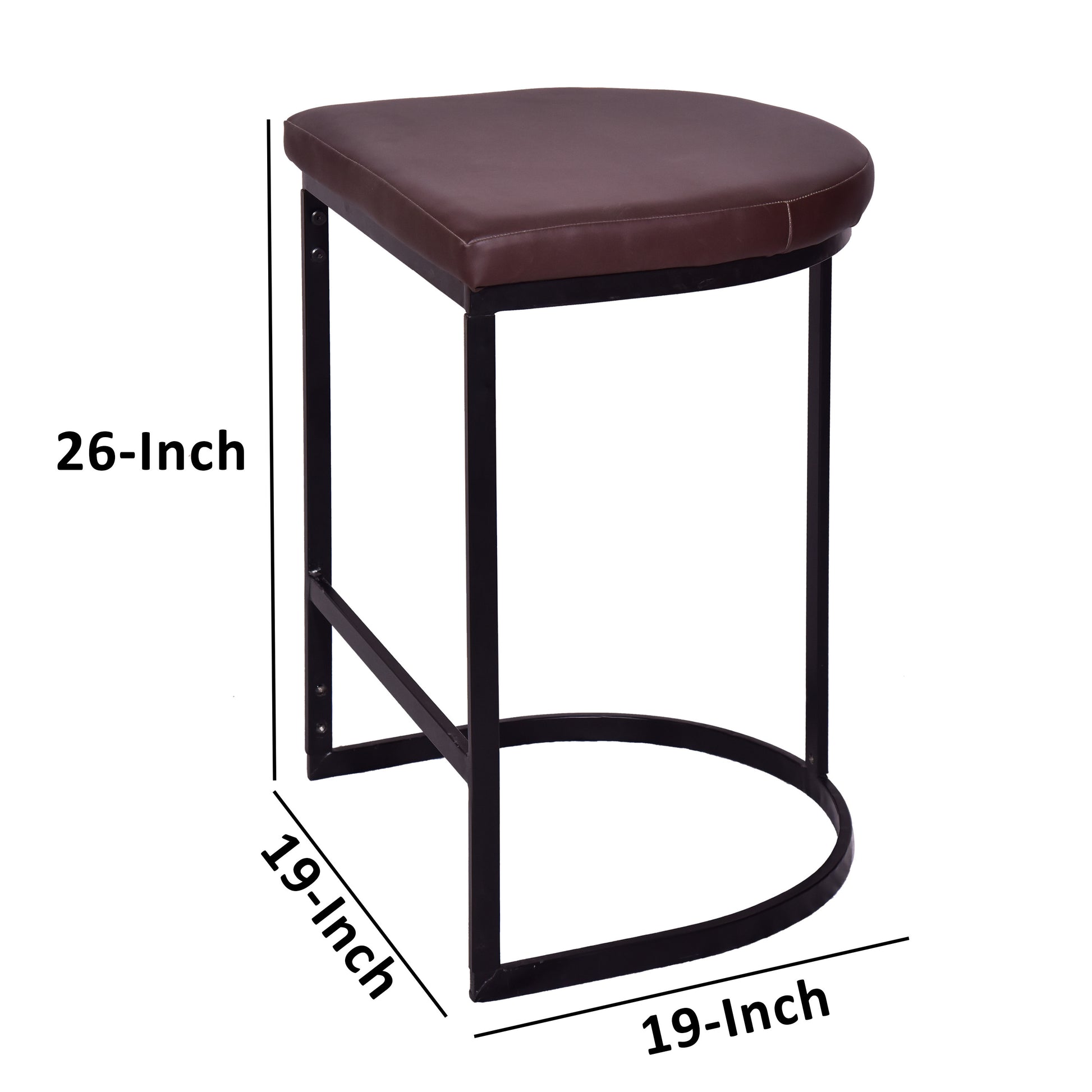 26 Inch Counter Height Stool With Vegan Faux Leather Upholstery, Black Iron Frame, Dark Brown Black Brown Iron