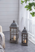 Wooden Candle Lantern Decorative, Hurricane Lantern Holder Decor For Indoor Outdoor, Home Garden Wedding Gray Wood Glass