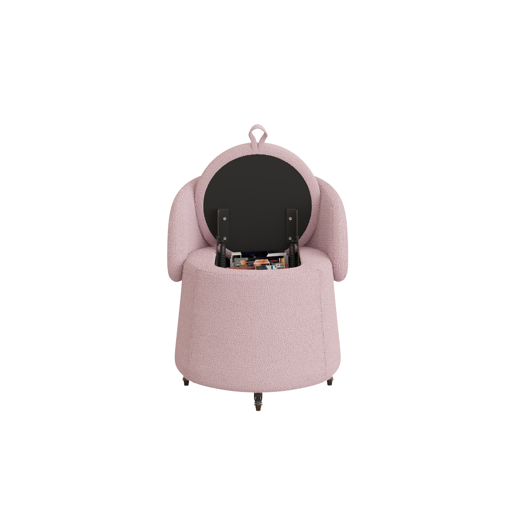 Multi Functional Stool 23 Inches Movable Storage, Pink Teddy Fleece Everywhere In The Bedroom And Living Room Pink Teddy Polyester Blend