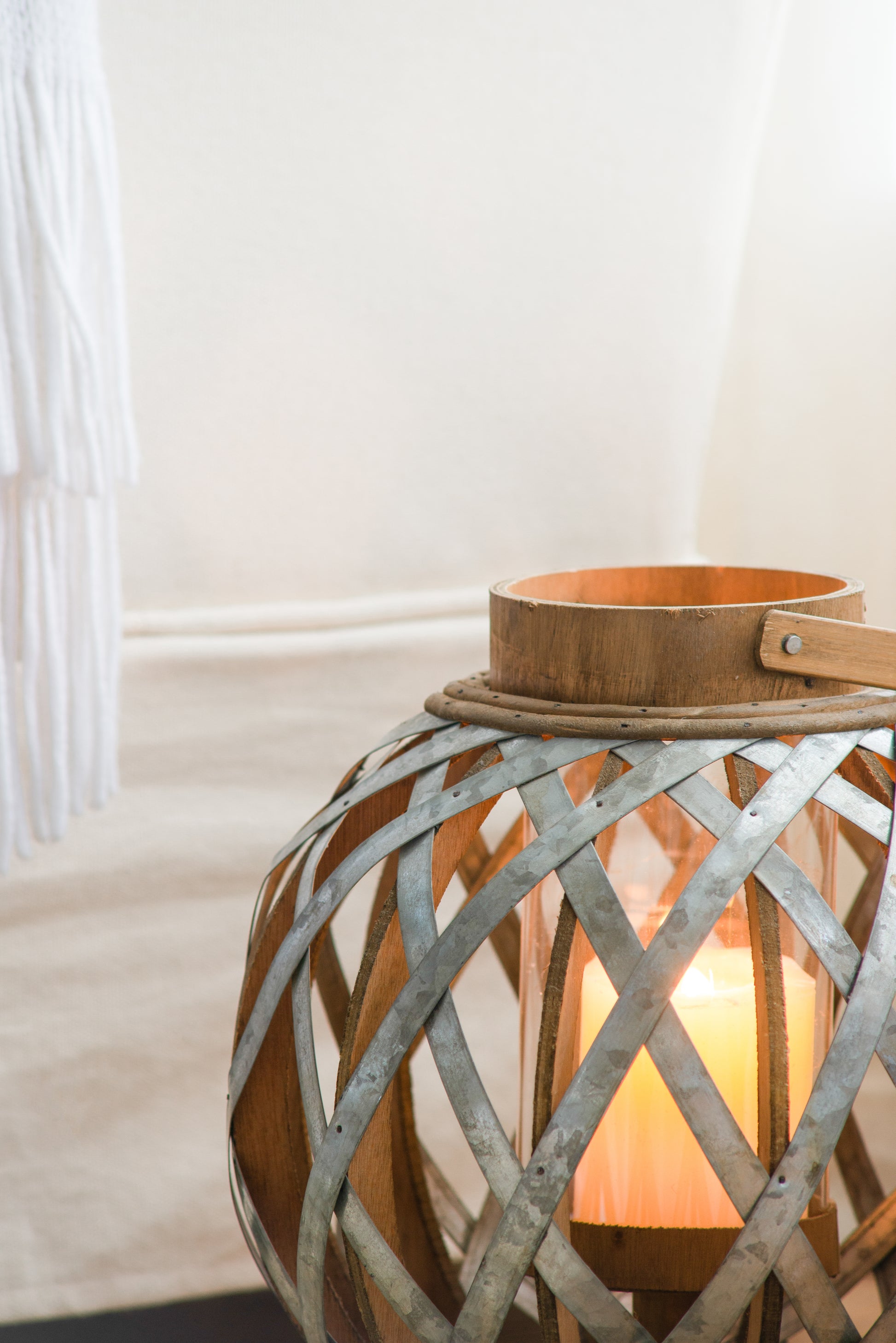 Decorative Lantern With Handle, Wooden Lantern For Indoor Outdoor, Home Garden Wedding Silver Iron