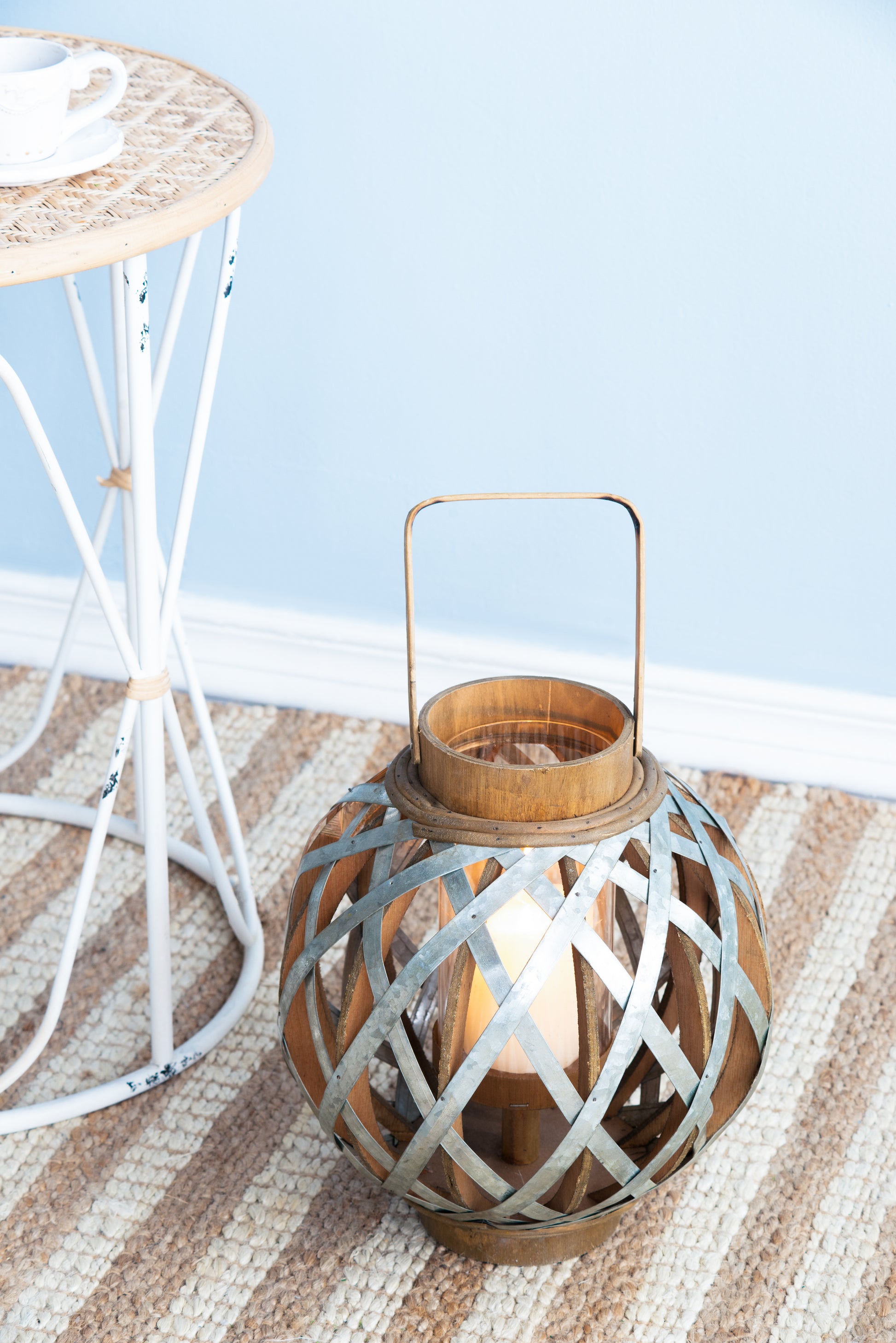 Decorative Lantern With Handle, Wooden Lantern For Indoor Outdoor, Home Garden Wedding Silver Iron