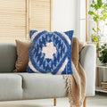 18 X 18 Shaggy Cotton Accent Throw Pillows, Southwest Aztec Pattern, Set Of 2, Blue, White White Blue Cotton