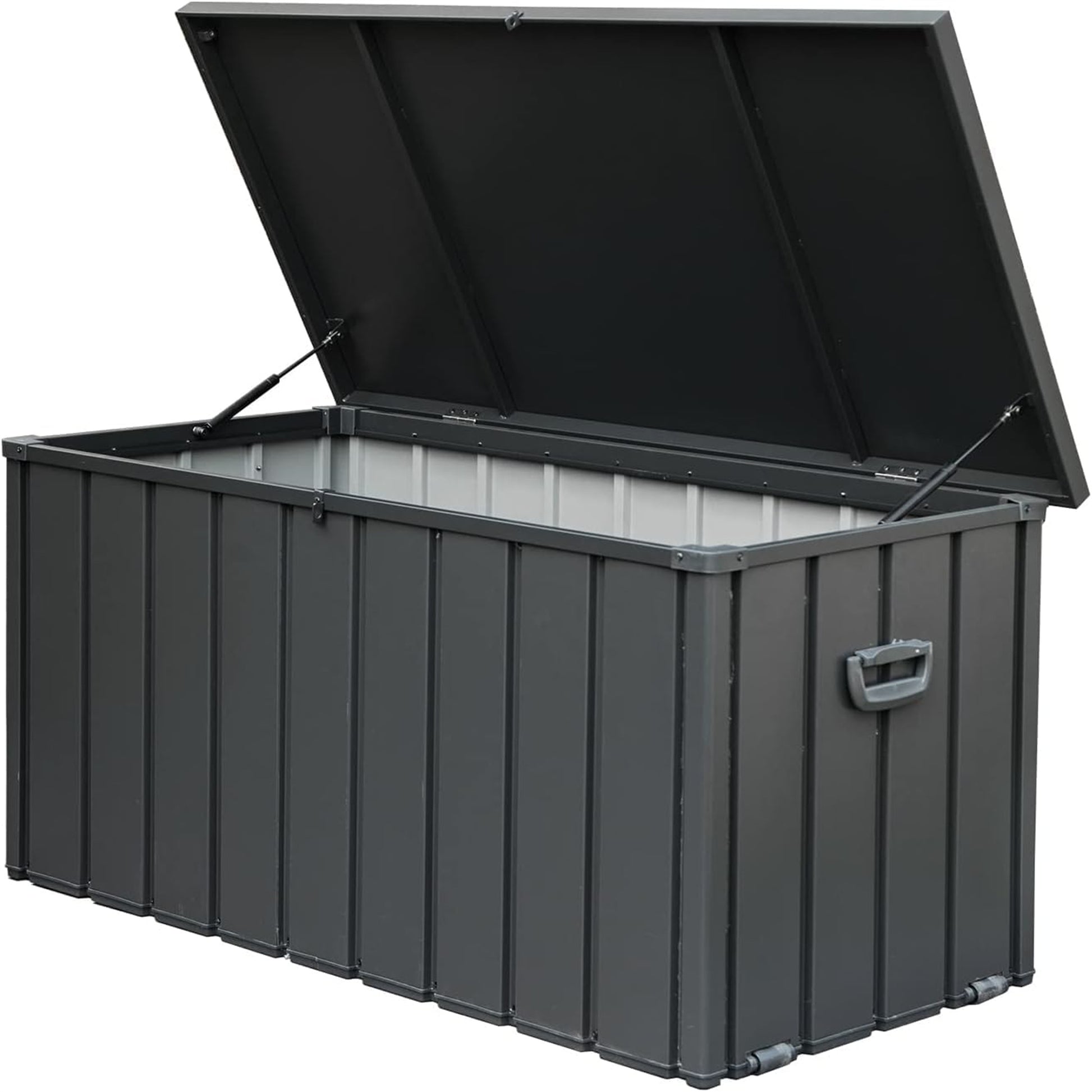 120 Gallon Outdoor Storage Deck Box Waterproof, Large dark gray-steel