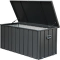 120 Gallon Outdoor Storage Deck Box Waterproof, Large Patio Storage Bin For Outside Cushions, Throw Pillows, Garden Tools, Lockable Dark Gray Dark Gray Steel