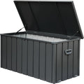 150 Gallon Outdoor Storage Deck Box Waterproof, Large Patio Storage Bin For Outside Cushions, Throw Pillows, Garden Tools, Lockable Dark Gray Dark Gray Steel