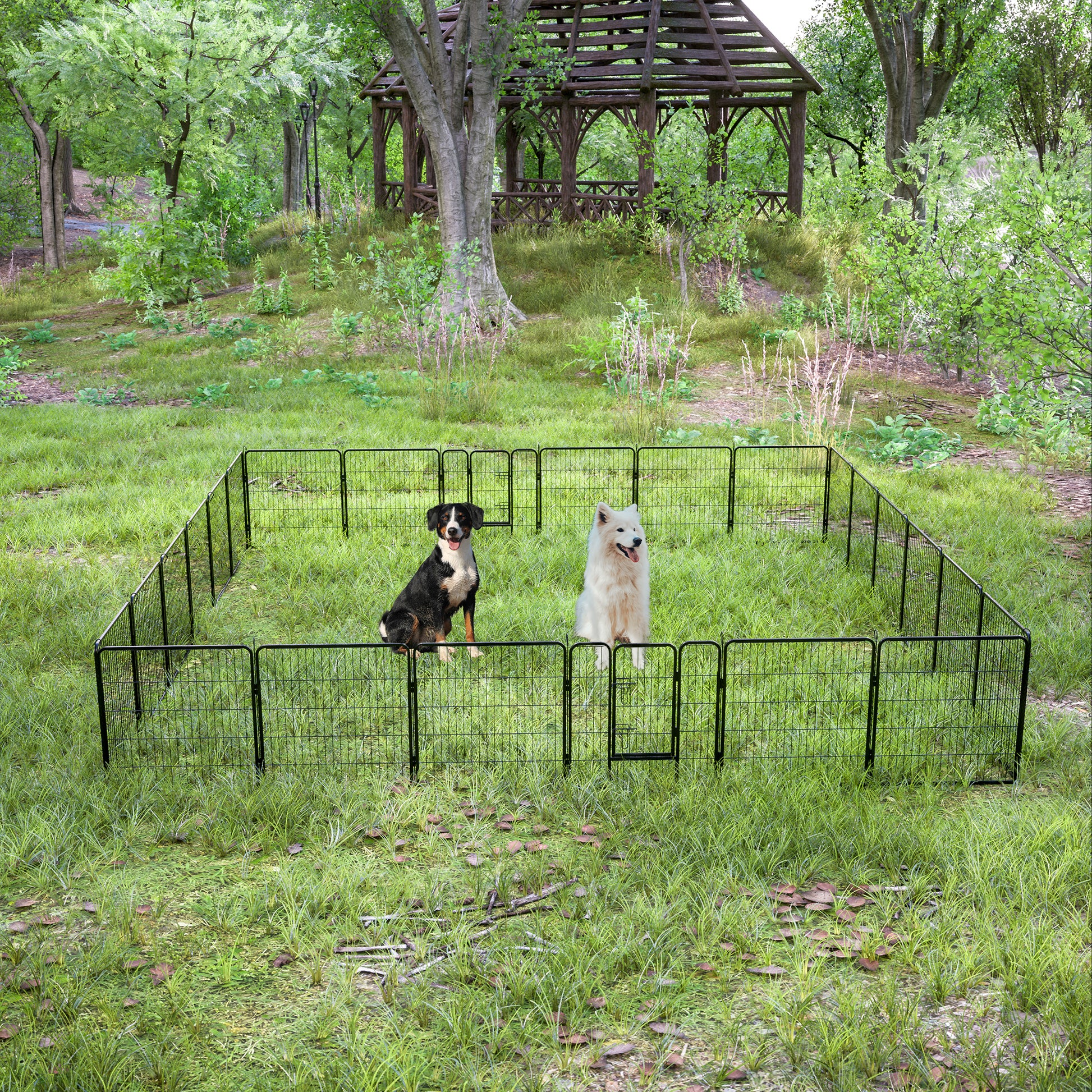 Dog Pens Outdoor 32" Height Foldable24 Panels Heavy Duty Metal Portable Dog Playpen Indoor Anti Rust Exercise Dog Fence With Doors For Large Medium Small Pets Play Pen For Rv Camping Yard Black