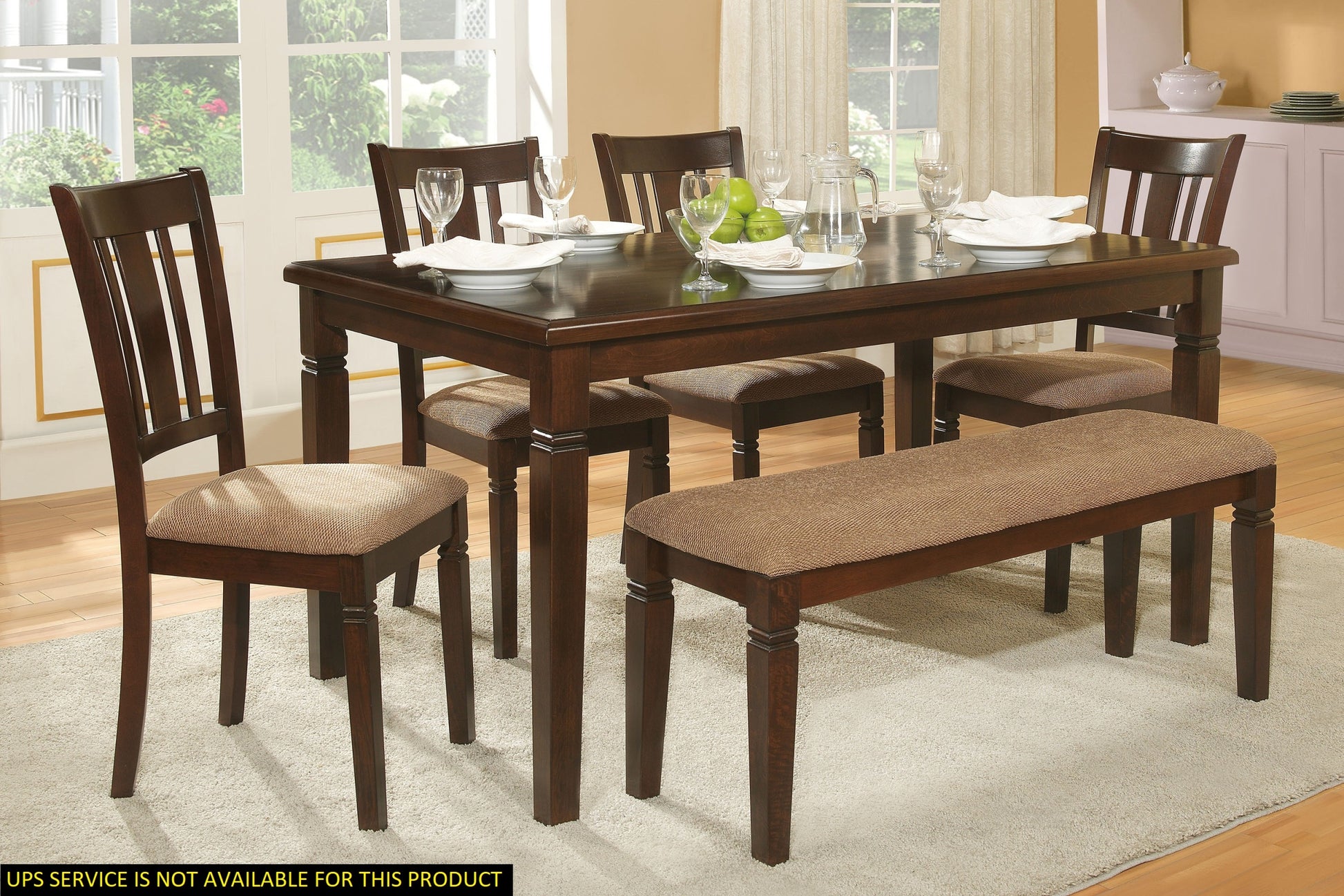 6pc Transitional Style Dining Furniture Set Table with espresso-seats 6-dining