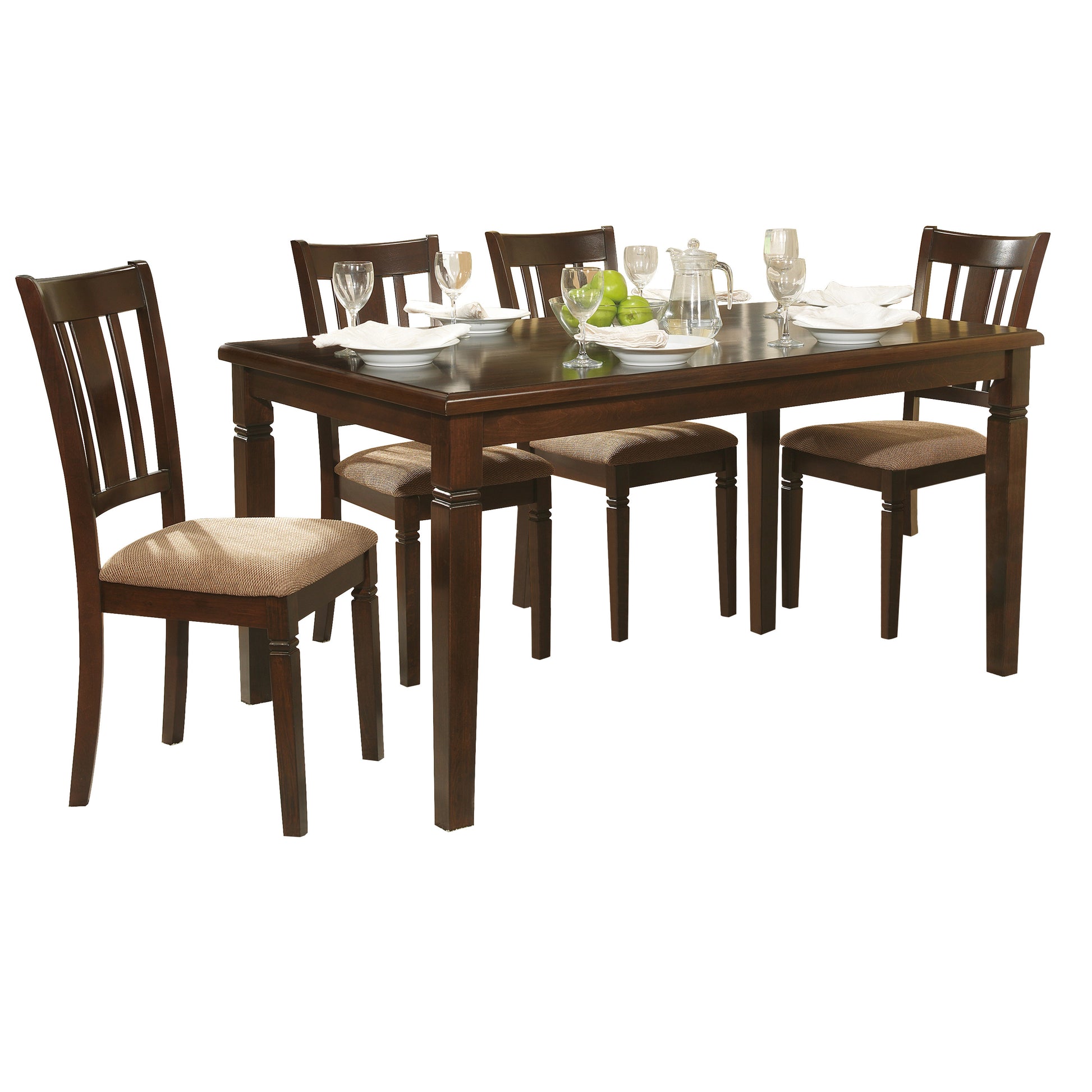 5Pc Transitional Style Dining Furniture Set Table And 4X Side Chairs Fabric Upholstered Seat Espresso Finish Wood Espresso Seats 4 Dining Room Transitional Rectangular Dining Table With Chair Wood