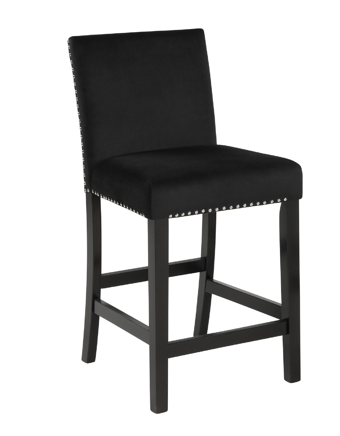 2Pc Contemporary Modern Transitional Counter Height Side Chair With Trim Black Upholstery Fabric Black Base Wooden Furniture Black Dining Room Contemporary,Modern Dining Chairs Tufted Back Wood