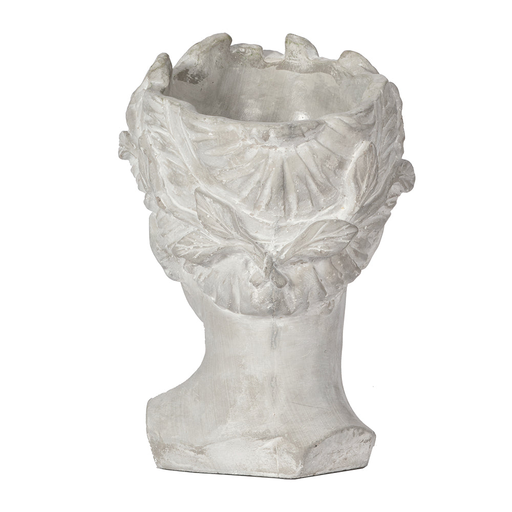 Greek Style Cement Head Planter Indoor Outdoor Home Garden Decor, D6" X 9" Gray Cement