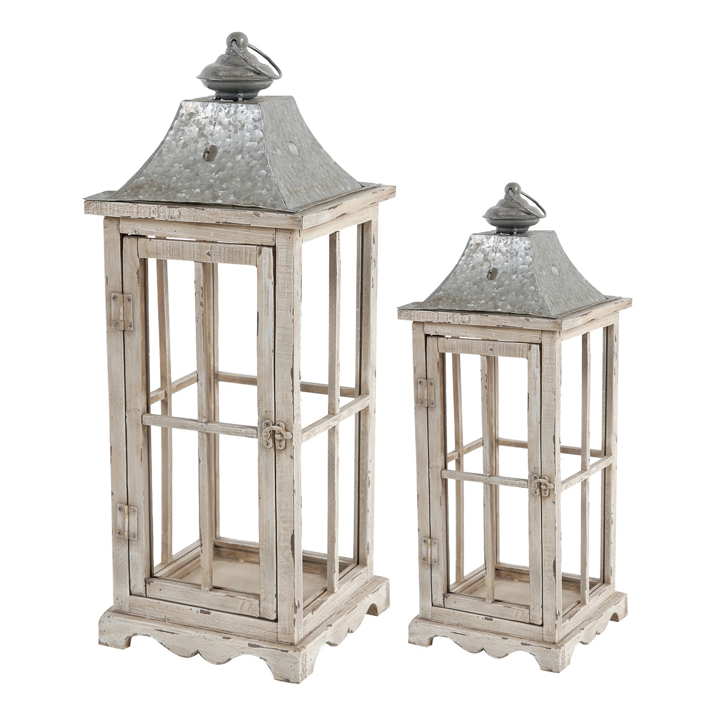 Wooden Candle Lantern Decorative, Hurricane Lantern Holder Decor For Indoor Outdoor, Home Garden Wedding Ivory Wood Glass