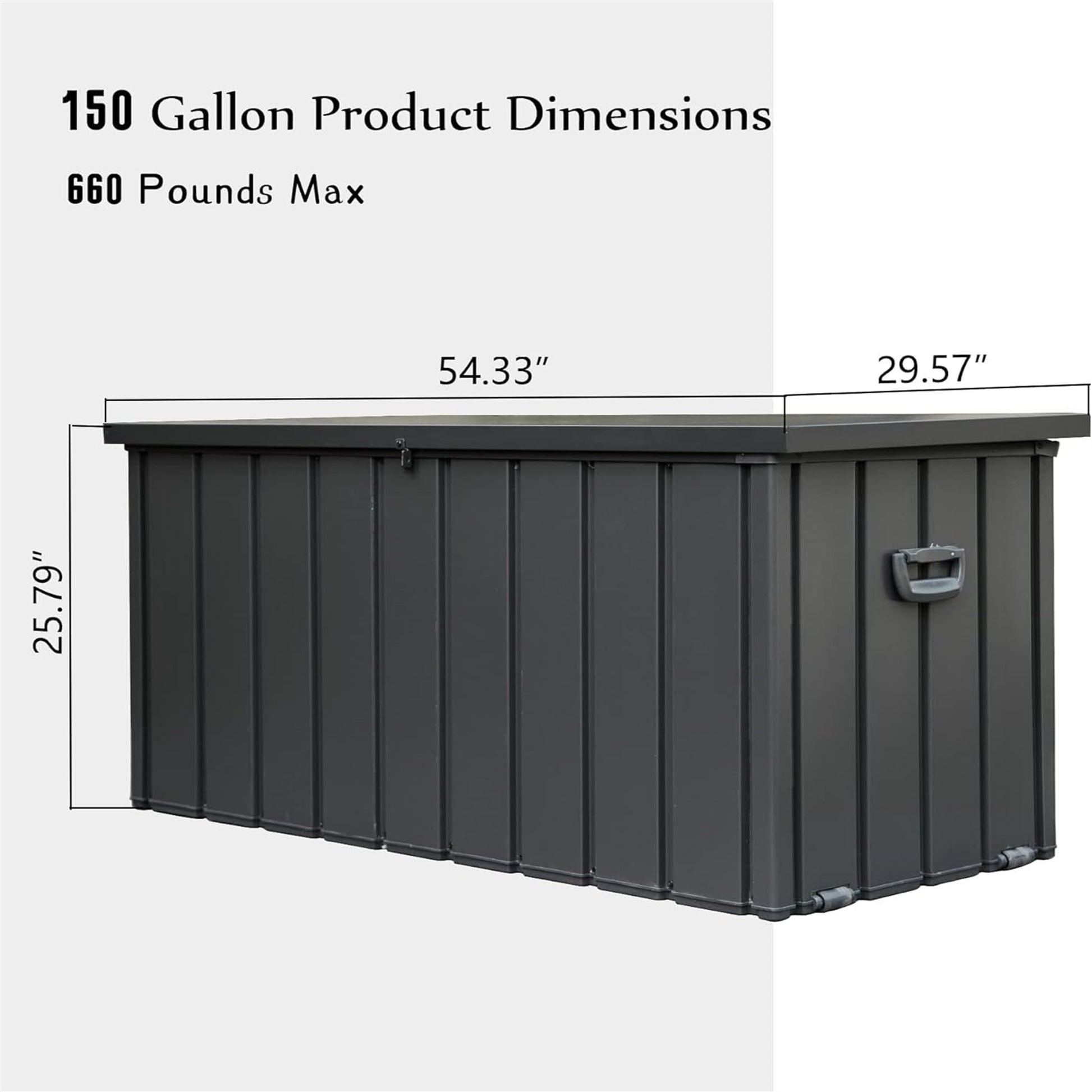 150 Gallon Outdoor Storage Deck Box Waterproof, Large dark gray-steel