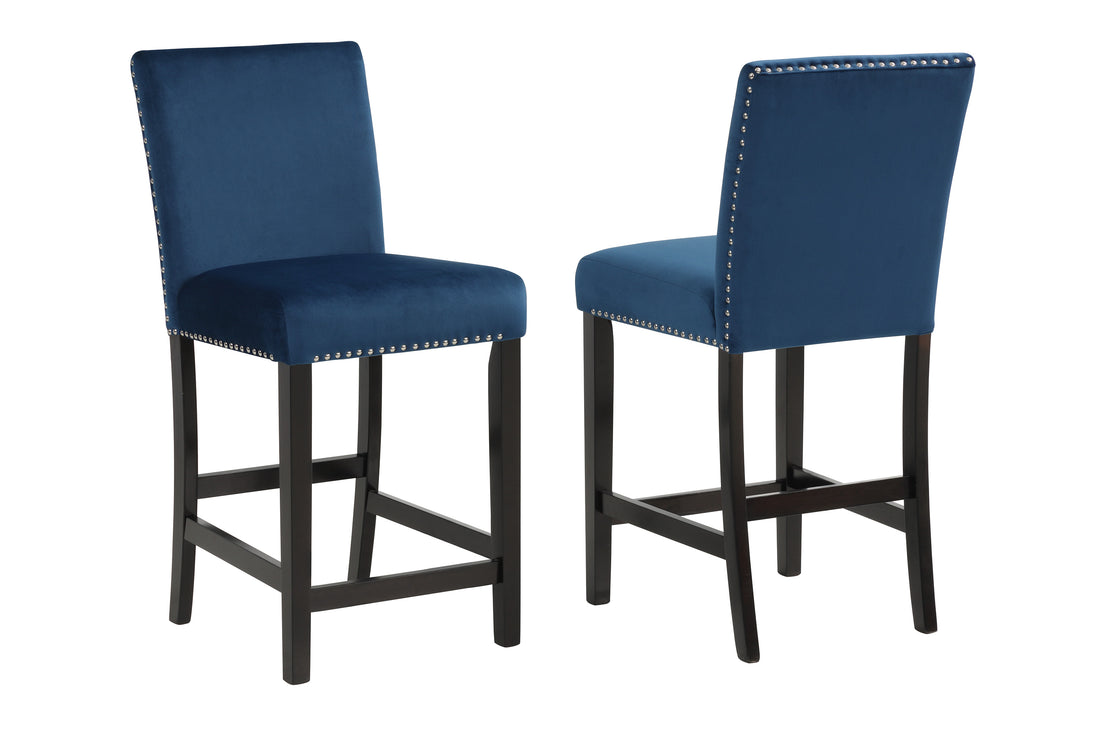 2Pc Contemporary Modern Transitional Counter Height Side Chair With Trim Royal Blue Upholstery Fabric Black Base Wooden Furniture Navy Blue Dining Room Contemporary,Modern Dining Chairs Tufted Back Wood