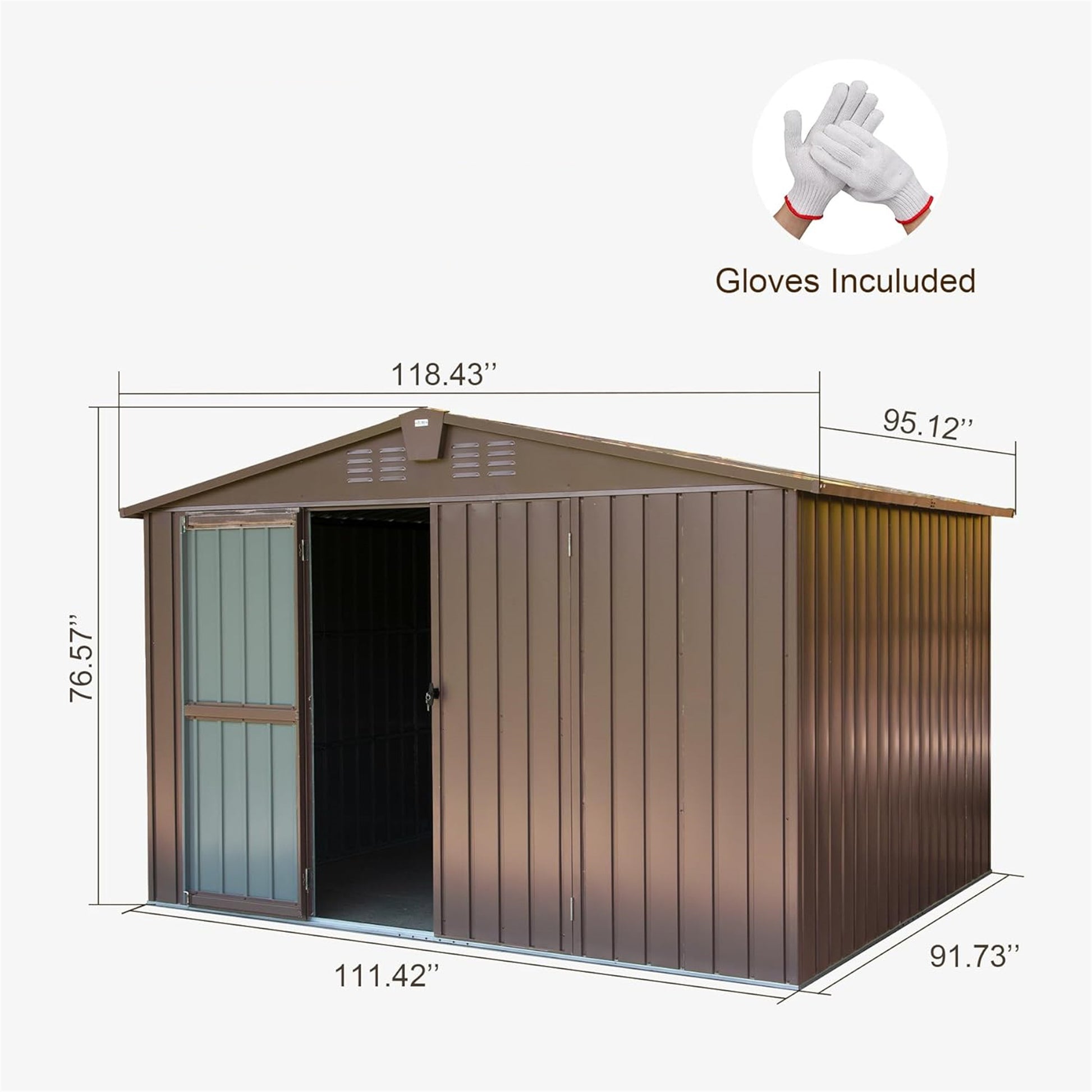 Outdoor Storage Shed 10'X8', Metal Tool Sheds Storage House With Lockable Double Door,Large Bike Shed Waterproof For Garden,Backyard,Lawn Brown Brown Metal