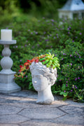 Greek Style Cement Head Planter Indoor Outdoor Home Garden Decor, D7