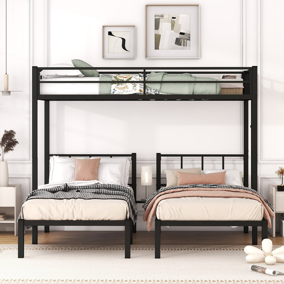 Twin Over Twin & Twin Bunk Beds For 3, Twin Xl Over Twin & Twin Bunk Bed Metal Triple Bunk Bed, Black Pre Sale Date: February 8Th. Black Metal